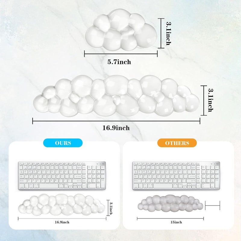 KEPUTAIER Gel Cloud Keyboard and Mouse Wrist Rest, Cute Wrist Support and Arm Support Keyboard Rest for Keyboard and Mouse Typing Pain Relief，Suitable for Office/Computer/Laptop/Gaming（White） - Image 5